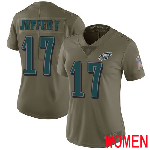Women Philadelphia Eagles #17 Alshon Jeffery Limited Olive 2017 Salute to Service Football NFL Jersey->women nfl jersey->Women Jersey